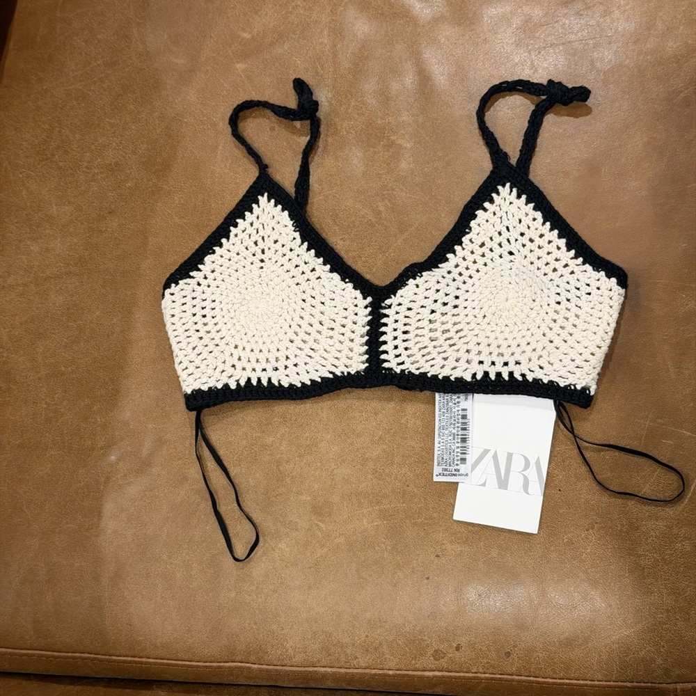 NWT Zara Contrast Crochet Bralette // Essential Festival Boho Top Medium - Picture 7 of 10